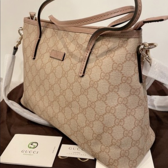 Gucci Nude Supreme Canvas w/ zip beige leather tote - Picture 2 of 16